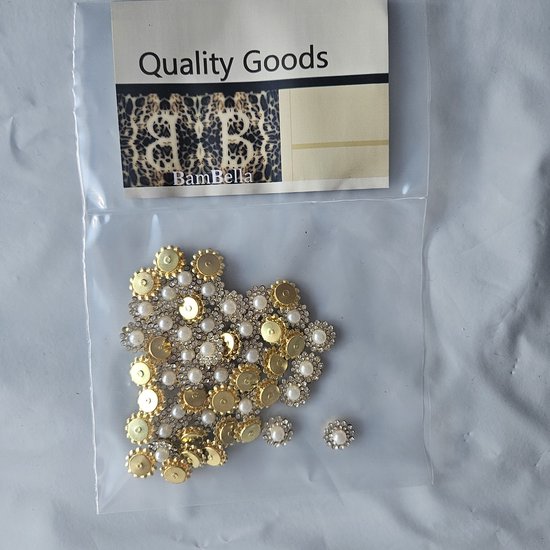 BamBella® Goud kleurig - 50stuks - 14mm Naai strass Steentjes parel klein - 50 stuks - glitters kleding versieren