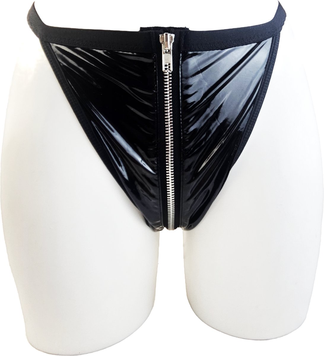 BamBella® Slip Onderbroek - Erotische Sexy SM BDSM Lingerie Danes - Zwart ondergoed Datex mix latex en stof wetlook