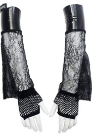 BamBella ® Handschoenen - Gothic kant datex (mix latex en stof) 2 delig set Zwart