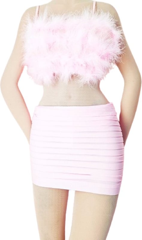 Sexy Erotische Kleding set -  - 2 delig pak Roze met veren
