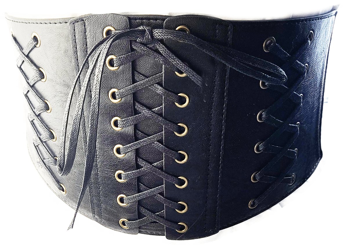 BamBella ® - Corset Riem Maat  Mode Body Gothic Goth taille riem zwart nepleer met vetersluiting Verstelbaar korset belt