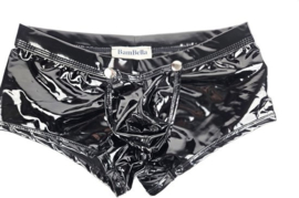 BamBella ® - Boxer short   Datex Zwart (Latex en stof SM kleding BDSM kruisloos erotische heren kleding