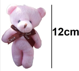 Roze beer knuffel knuffeltje 12cm Schattige fluffy kawaii speelgoed kinderen meisje babyroze poppetje strikje Love lint