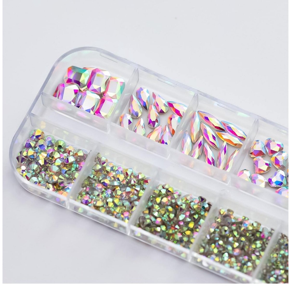 BamBella® AB kleur - Steentjes in doos - Rhinestones set tools set steentjes plak glitter steen doosje Nail art knutselen naaien