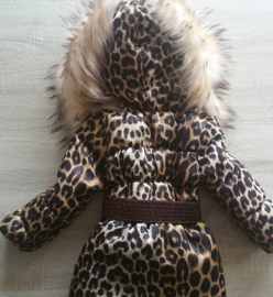 Kinderjas panterprint  Bontkraag jas Leopard  bontkraag Winterjas BamBella