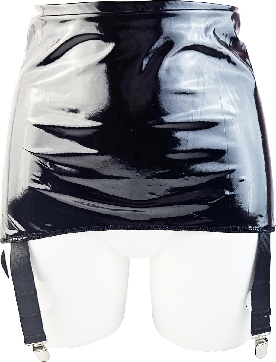 BamBella® - Datex mini Rok -  voor Jarratel kousen Zwart Rollenspel sm dames sexy Glans kleding mix van Latex en stof
