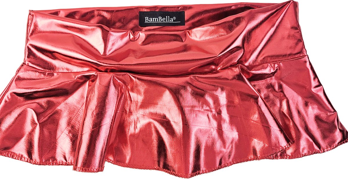 BamBella® - Mini rok -  Shiny Wetlook - Sexy Erotische rokje Super shine metallic Lame Glans Rood