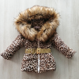 Kinderjas panterprint  Bontkraag jas Leopard  bontkraag Winterjas BamBella