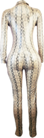 Jumpsuit - Maat S/M - Pak slangen print - Stretch - dierenprint korte mouwen pak wetlook lange mouwen