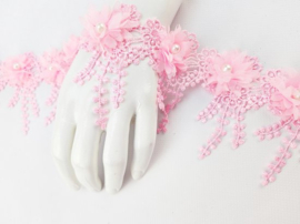 BamBella® Naai band - 90cm - Bloemen parel - Fel Roze kleding maken knutselen Sier band
