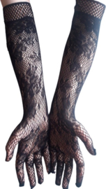 BamBella® - Lange Handschoenen - Zwart - Kant - onesize Lange Elastische Visnet | One Size | feest Carnaval