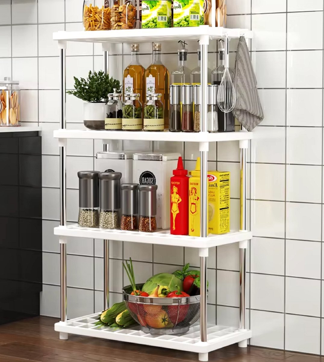 Kast Rek planken open kastje met lades wit badkamer of voor speelgoed of kleding opbergen