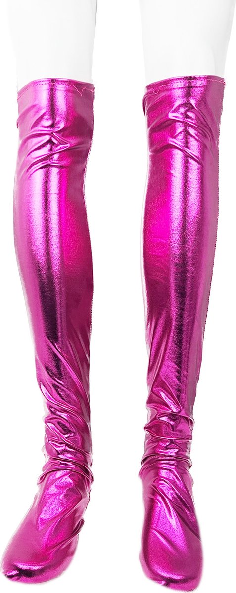BamBella® - Hoge Kousen - Onesize - Roze Shiny Wetlook - Sexy Kniekousen van Super Glans Dames sokken