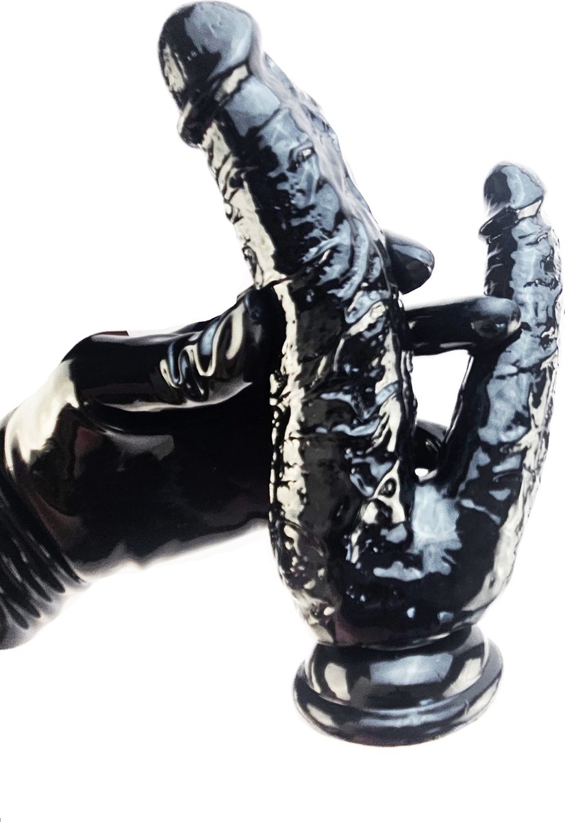 BNDGx® - Dildo - Dubbel anaal vaginaal - 21cm 16cm - Zwart Lange dikke Penis -Zuignap -Anaal Extreme BDSM SM Fetisch Seks speeltje