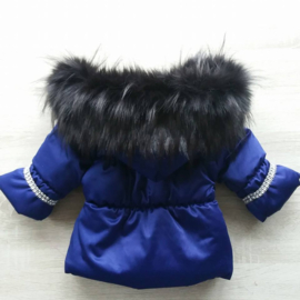 BamBella Blauwe Dames Winterjas grote bontkraag  Jas Damesjas Blauw  imitatiebont