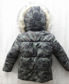 Winterjas groen Legerjas   Boys met grote bontkraag imitatiebont parka