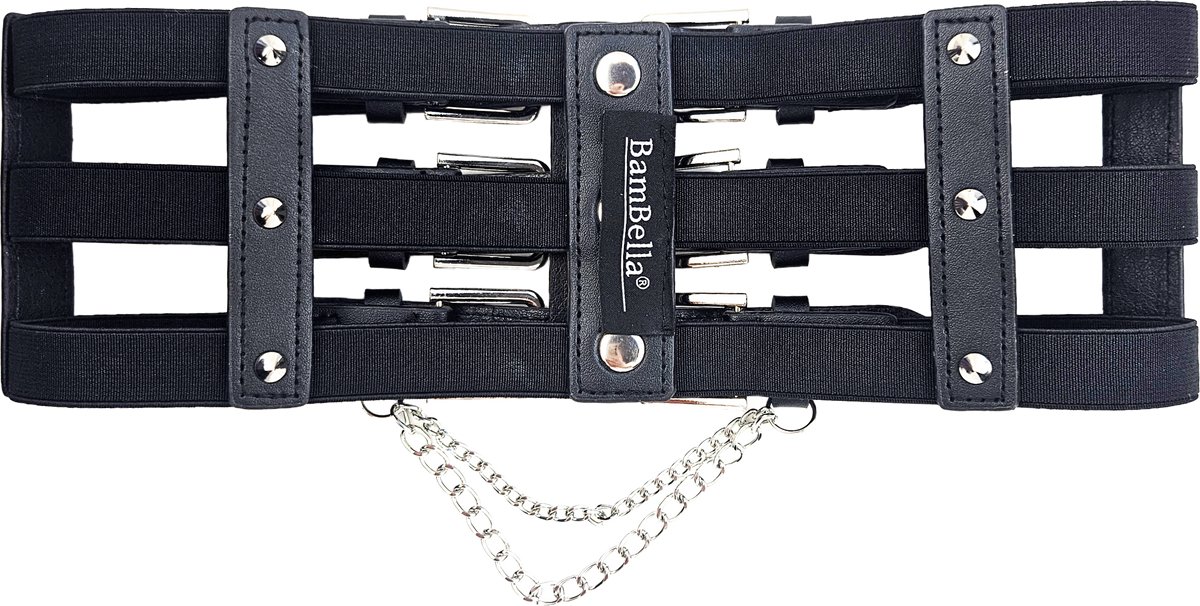 BamBella ® - Corset Riem   - Mode Body Gothic Goth taille riem zwart nepleer met vetersluiting Verstelbaar korset belt