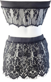Kleding set - maat onesize - Doorzichtig kant zwart ketting met steentjes Erotische sexy rokje