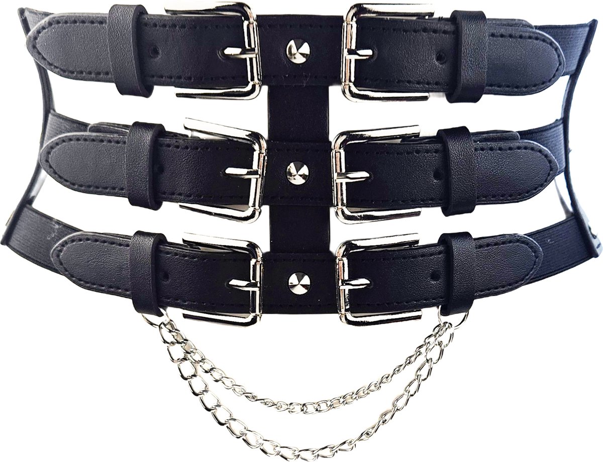 BamBella ® - Corset Riem   - Mode Body Gothic Goth taille riem zwart nepleer met vetersluiting Verstelbaar korset belt