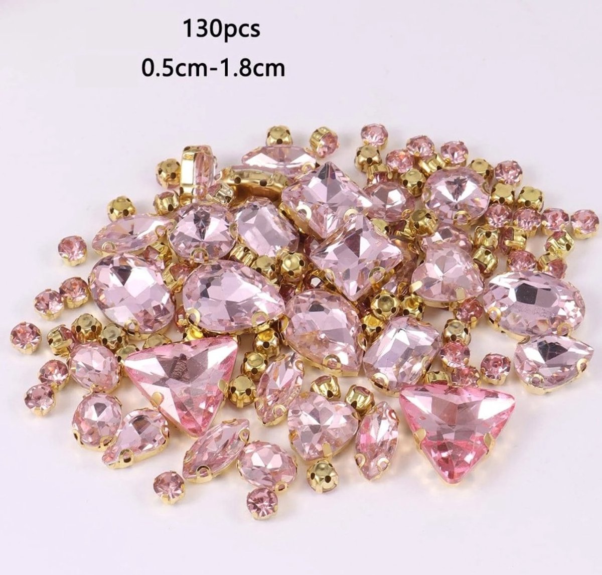BamBella® Licht roze - Grote Naai strass Steentjes - 130 stuks - strass stenen glitters kleding versieren