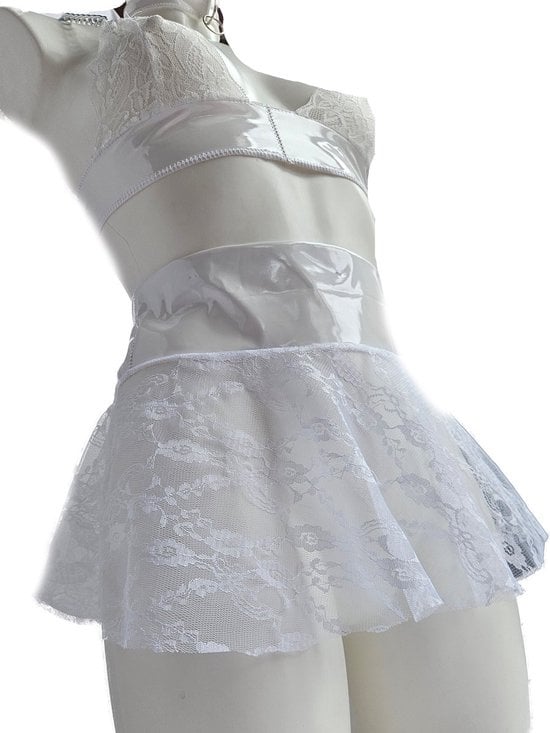 Sexy Datex set rok top Wit - Latex en stof Erotische lingerie set lak