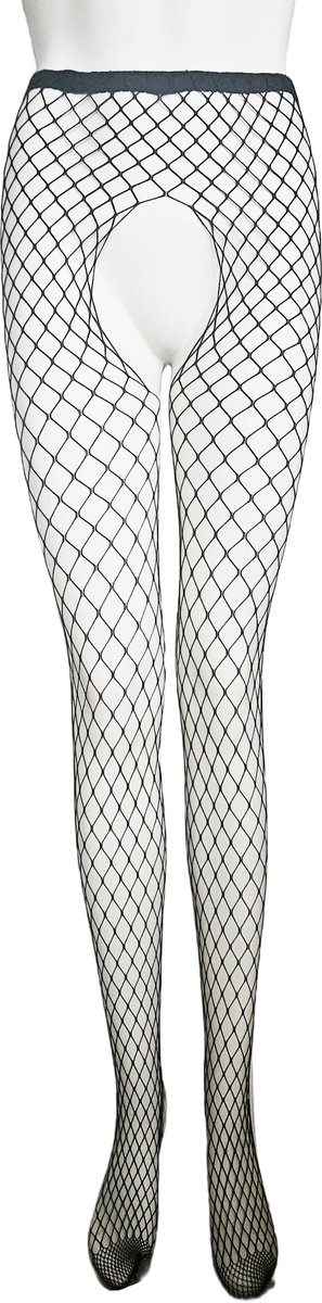 BamBella ® Panty open kruis zwart gaten visnet dames Onesize