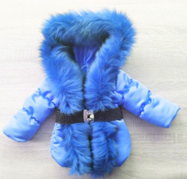 Kinderjas Blauw jas  Bontjas met grote bontkraag Winterjas BamBella