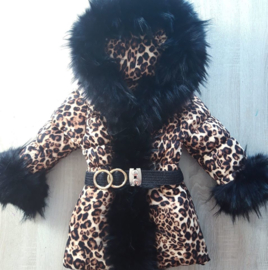 Kinderjas panterprint  Bontkraag jas Leopard  bontkraag Winterjas BamBella