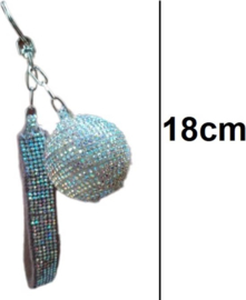 Sleutelhanger Tashanger Grote zilver glitter diamant hartje 16CM