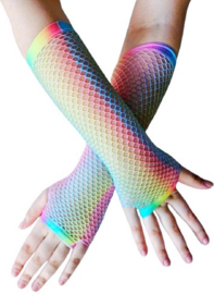 BamBella® Handschoenen Visnet regenboog Lange vingerloze Elastische handschoen gaatjes mesh stof
