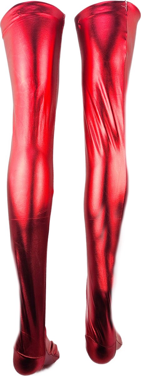 BamBella® - Hoge Kousen - Onesize - Rood Shiny Wetlook - Sexy Kniekousen van Super Glans Dames sokken