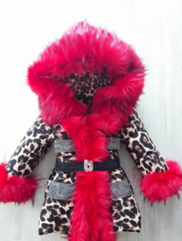 Children's Leopard coat Fur collar animal print  jacket Girls