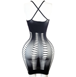 BamBella® - Jurk - Onesize - Erotische sexy nacht jurkje doorzichtig kant - Super Stretch Zwart
