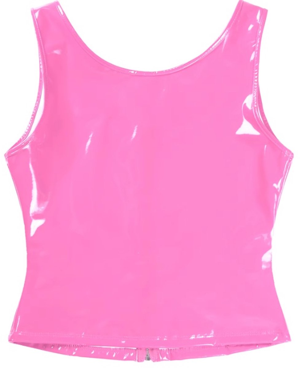 BamBella® Top - Shirt met rits Roze dames kleding sexy Glans kleding mix van Latex en stof Datex Wetlook Rood