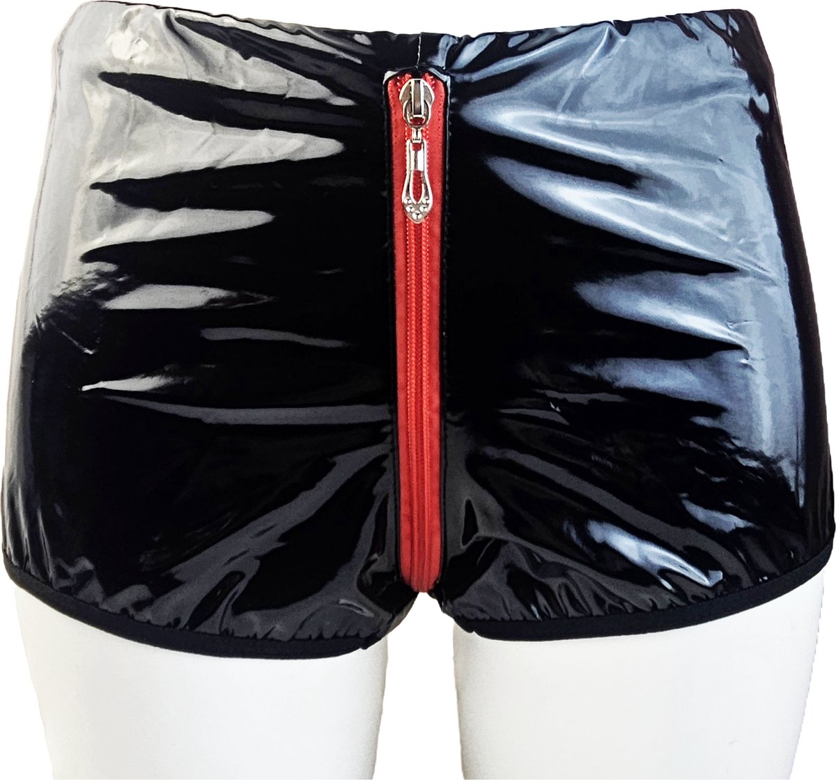 BamBella® Slip Onderbroek   Erotische Sexy SM BDSM Lingerie Danes - Zwart ondergoed Datex mix latex en stof wetlook met rits open kruis