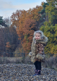 Children's Leopard coat Fur collar animal print  jacket Girls