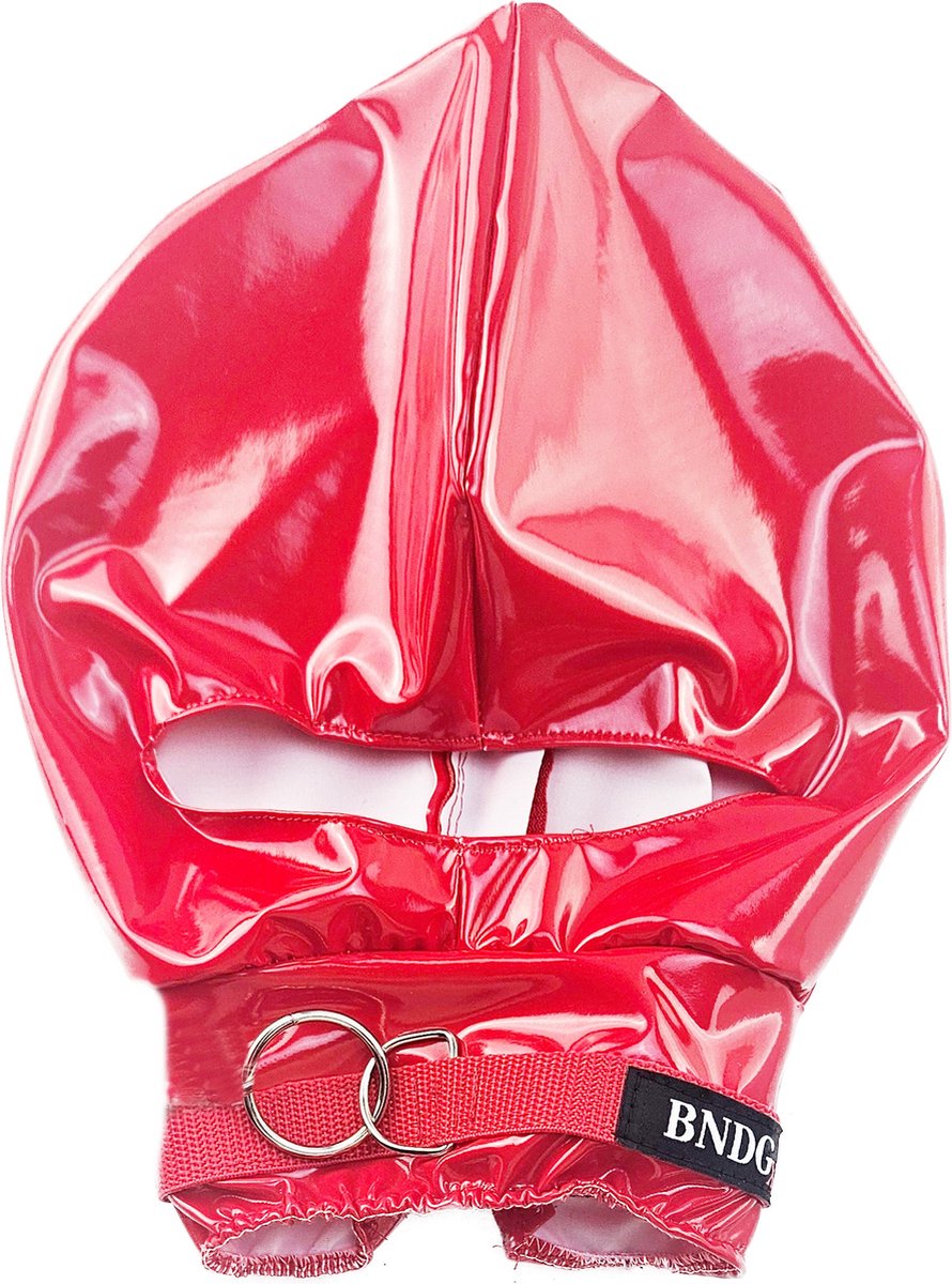 BNDGx® - Masker met lijn Datex (Mix LATEX en stof) mond opening - Erotiek - Extreme BDSMsm fetish Rollenspel kleding Rood