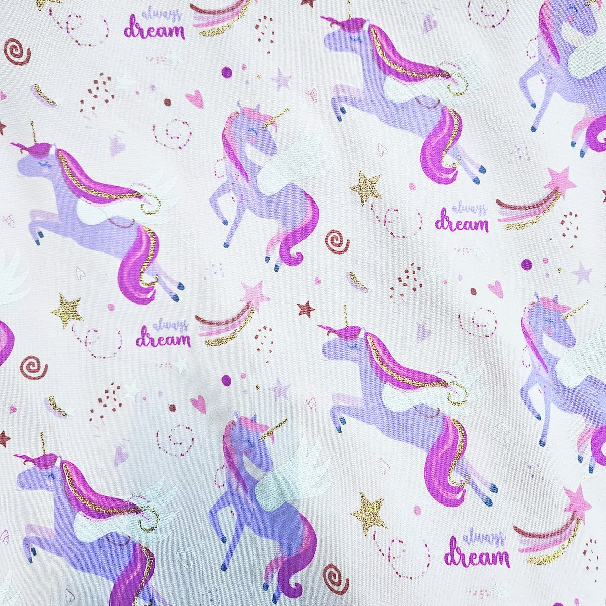BNDGx® - fleece Stof - 1 meter - Zachte jogging teddy per meter schattige eenhoorn paard roze paars
