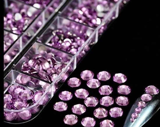 BamBella® Lila - Steentjes in doos - Rhinestones set tools set steentjes plak glitter steen doosje Nail art knutselen naaien