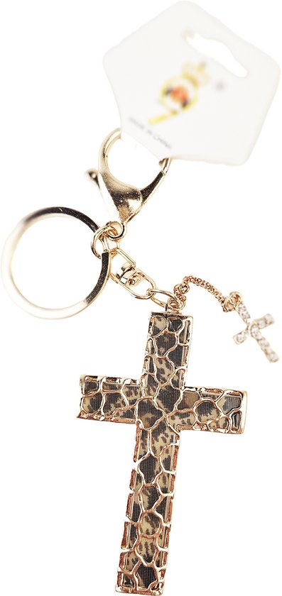 Sleutelhanger hanger tas Strass stenen glitter steentjes hotfix kruis goudkleurig