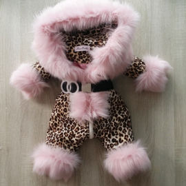 Children's Leopard pram suit Fur collar animal print  ski suit baby