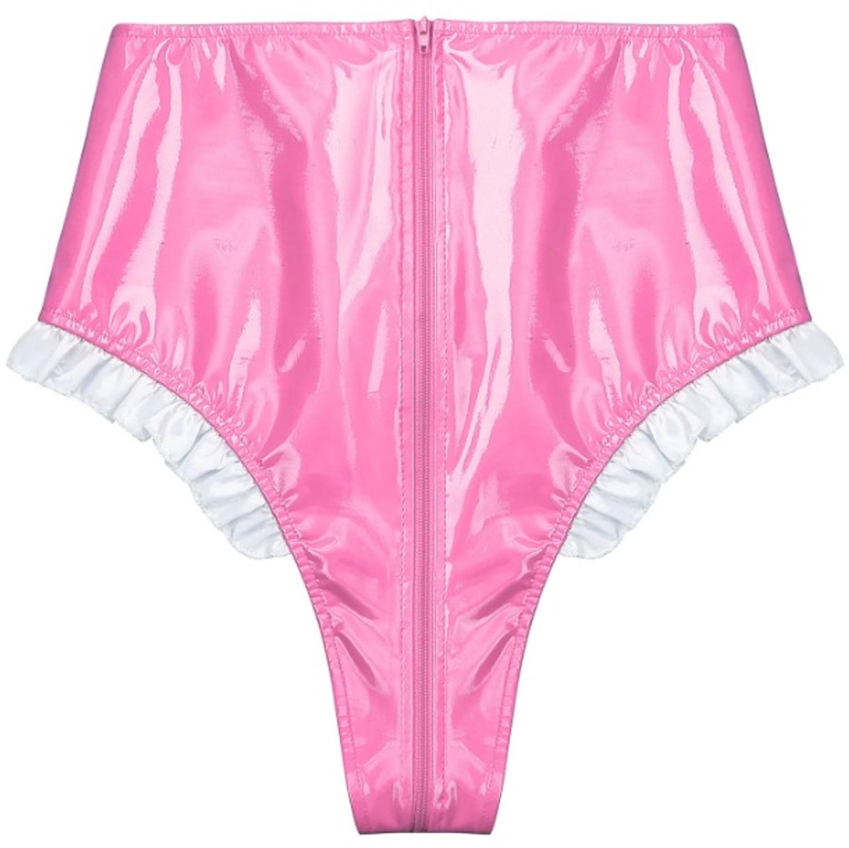 BamBella® Slip Onderbroek -   Erotische Sexy BDSM Lingerie Dames - Roze rits ondergoed Datex mix latex en stof wetlook open kruis