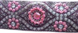 Glitterband -5cm breed -   Band 50cm lang met pailletten roze paars  steentjes  weefband