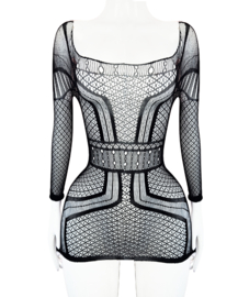 BamBella® - Jurk - Onesize - Erotische sexy nacht jurkje doorzichtig kant - Super Stretch Zwart