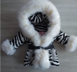 Zebra print winterjas met grote bontkraag
