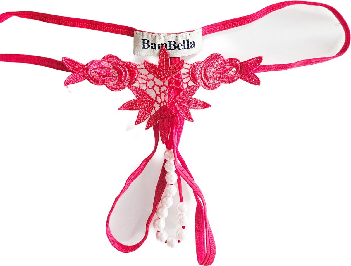 BamBella ® - Sexy kralen String - Mini kort Rood open kruis - Erotische lingerie - Dames sexy ondergoed