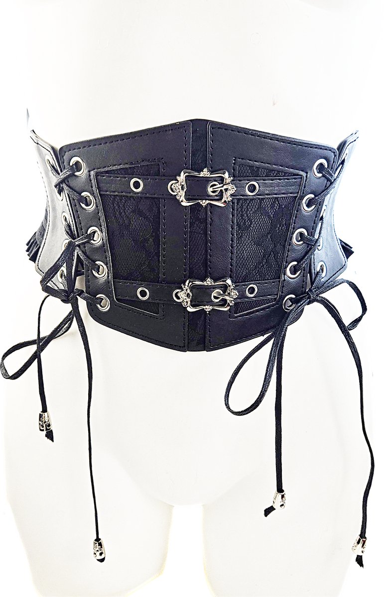 BamBella ® - Corset Riem Maat  - Mode Body Gothic Goth taille riem zwart nepleer met vetersluiting Verstelbaar korset belt