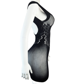 BamBella® - Jurk - Onesize - Erotische sexy nacht jurkje doorzichtig kant - Super Stretch Zwart