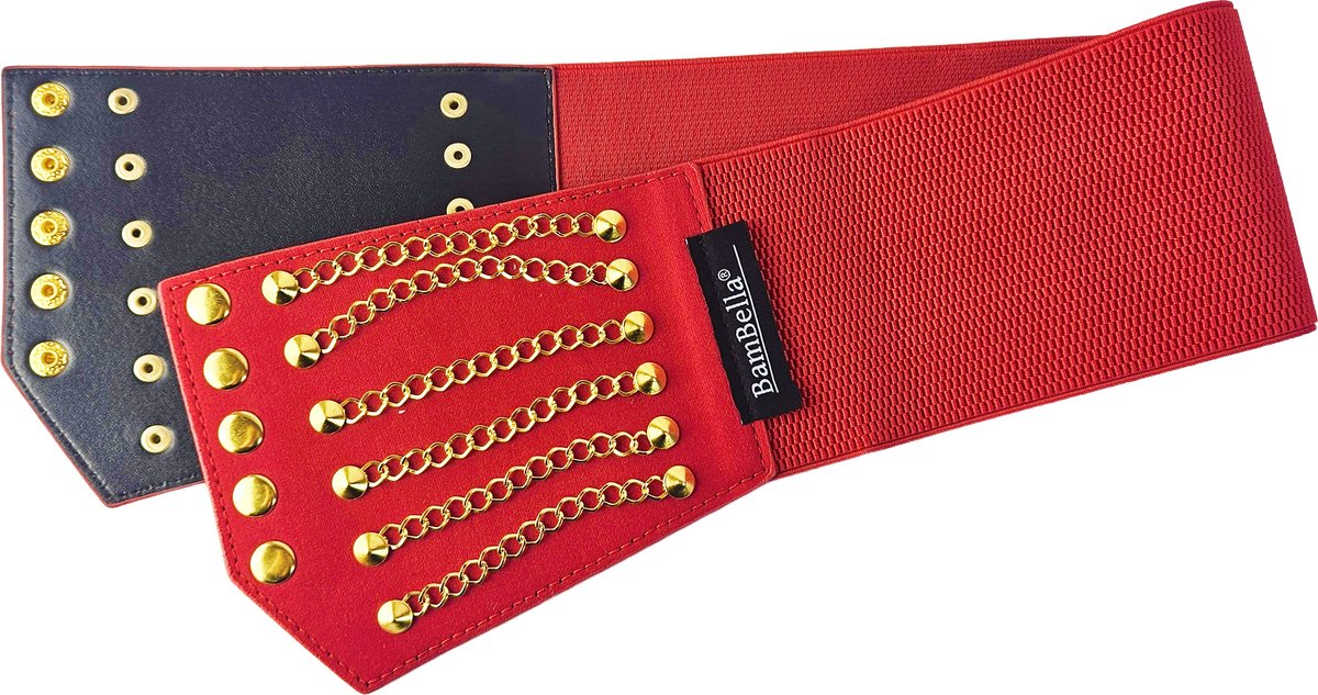 BamBella ® - Riem Maat Onesize - Ketting Rood goudkleurig Mode Body Gothic Goth taille riem met belt