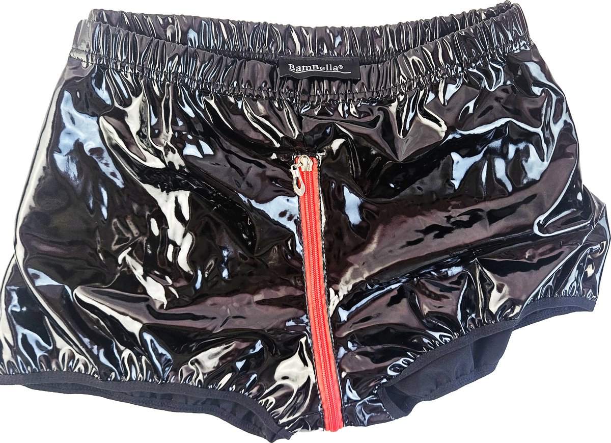 BamBella® Slip Onderbroek   Erotische Sexy SM BDSM Lingerie Danes - Zwart ondergoed Datex mix latex en stof wetlook met rits open kruis